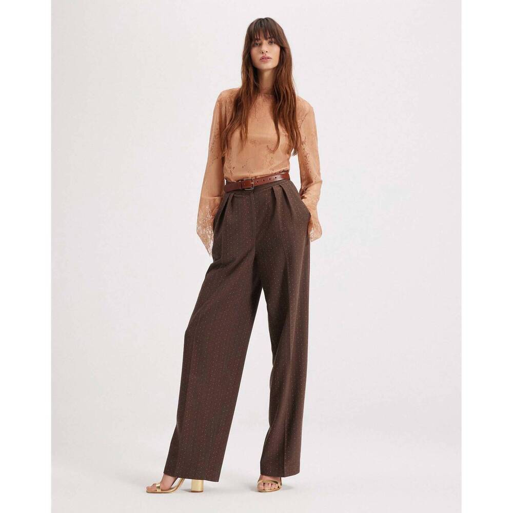NEW THEO THE LABEL kores punto herringbone high-waist pant in amber sky